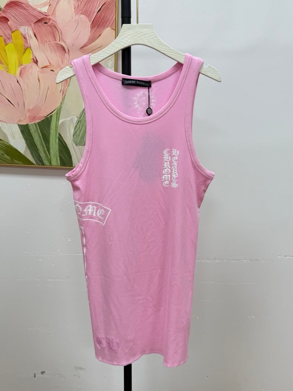 Chrome Hearts Pink Ribbed Tank with White Logo